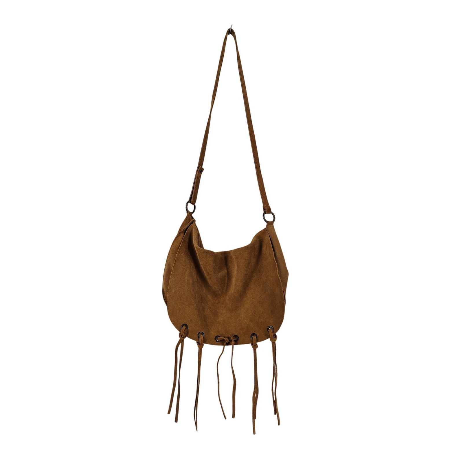 United Colors Of Benetton Suede Shoulder Bag Brown Handmade Boho Tassel